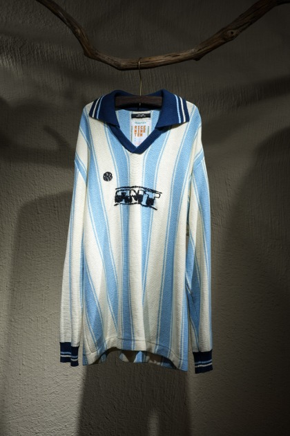라이스 나인 텐 Rice Nine Ten Knitting Long Sleeve Soccer Jersey - Light Blue Stripe